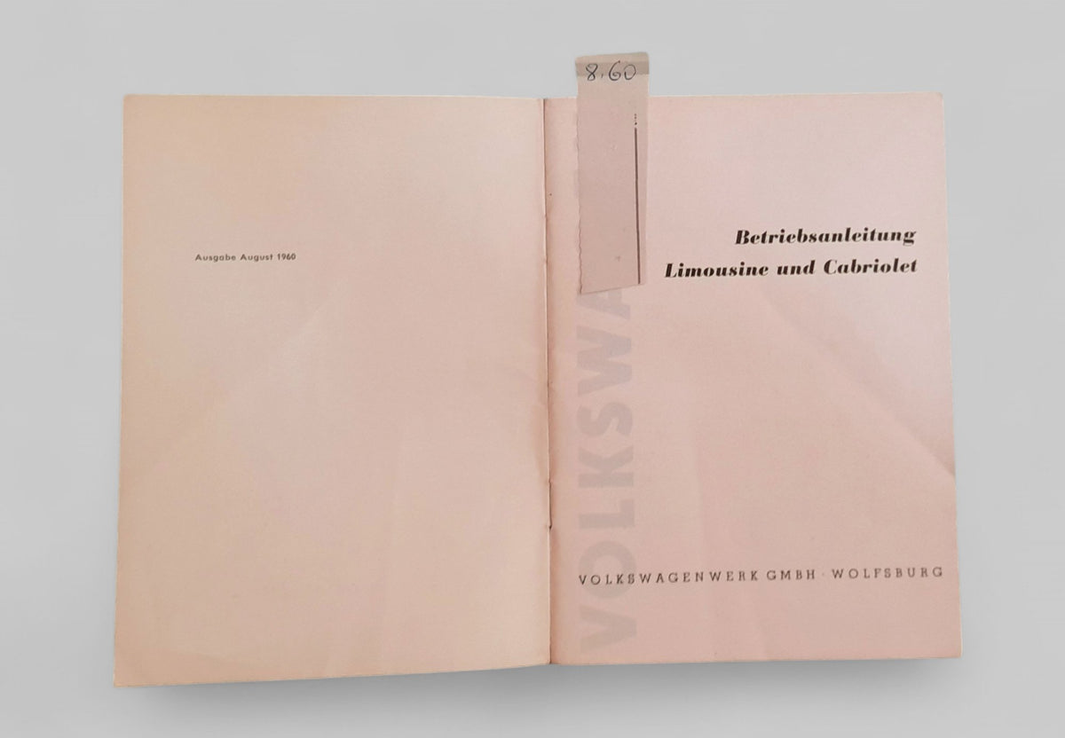 Betriebsanleitung f. Käfer, August 1960 - Peter Ebeling Ersatzteile