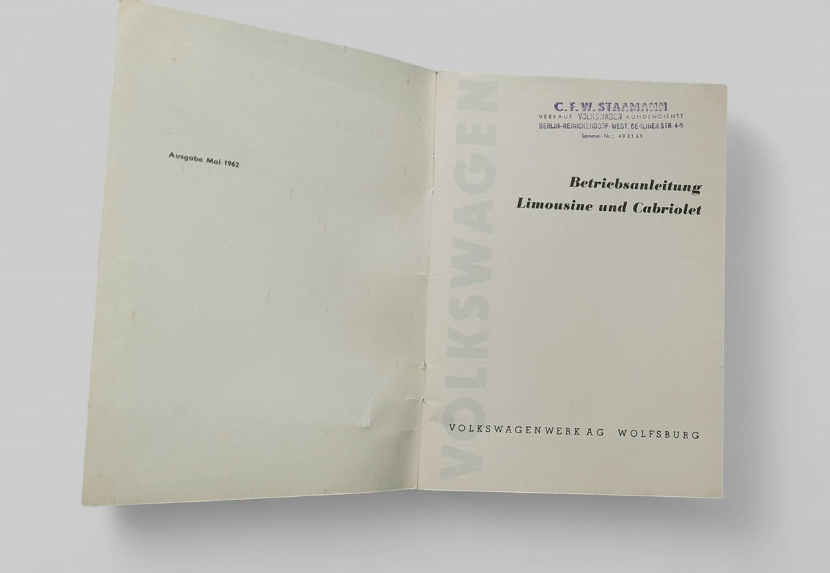 Betriebsanleitung f. Käfer, Mai 1962 - Peter Ebeling Ersatzteile